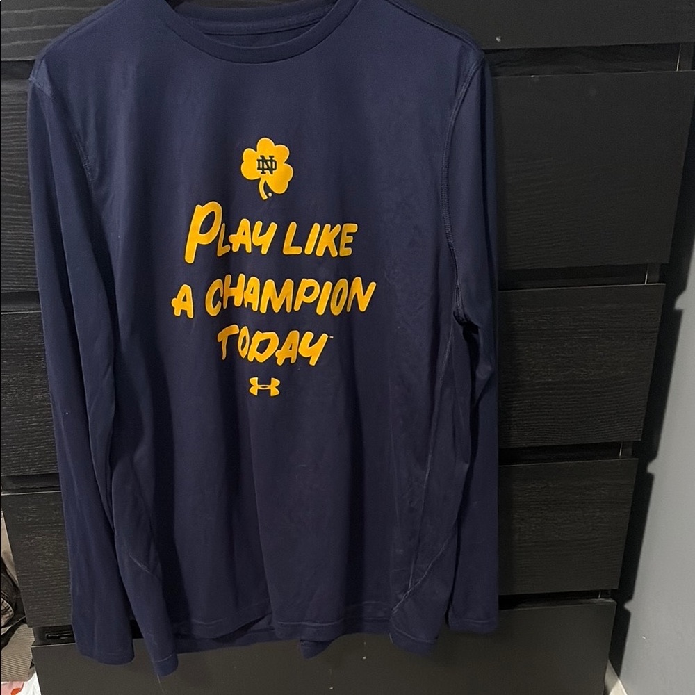 Under Armour Navy Long Sleeve "Play Like A Champion Today" Tee